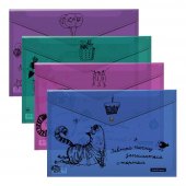 Набор из 4 папок-конвертов на кнопке пластиковых ErichKrause Zen Cats, A4, ассорти