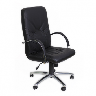 Кресло офисное «Manager Steel», с подлокотниками, кожа, черное