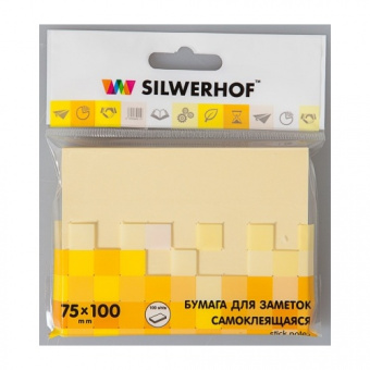 Блок самоклеящийся Silwerhof, 75 × 100 мм, 100 л., желтый