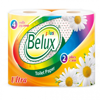 Туалетная бумага BELUX «Plus», 2-х слойная, 4 шт., белая, с рисунком