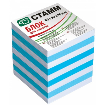 Блок для записей непроклеенный СТАММ, куб 9 × 9 × 9 см, белый и голубой