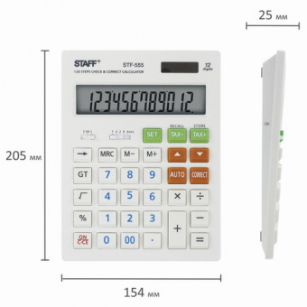 Калькулятор настольный STAFF STF-555-WHITE (205х154 мм), CORRECT, TAX, 12 разрядов, дв. пит (АРХИВ)