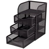 Органайзер настольный металлический 4 полки, 3 выдвижных ящика, черный (12,2*20*12,5см.)