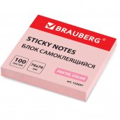 Блок самоклеящийся (стикеры) BRAUBERG, ПАСТЕЛЬНЫЙ, 76х76 мм, 100 листов, розовый