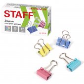 Зажимы 19мм STAFF «Profit», КОМПЛЕКТ 12 шт., на 60 листов, цветные, картонная коробка