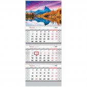 Календарь квартальный OfficeSpace Standard на 2021 год "Осеннее озеро", с бегунком