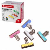 Зажим-бульдог 57мм для бумаг большие BRAUBERG, на 90 листов, картонная коробка, КОМПЛЕКТ 10шт