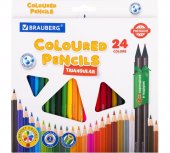 Карандаши цветные BRAUBERG, 24 цвета + 2 ч/г HB, пластиковые, европодвес