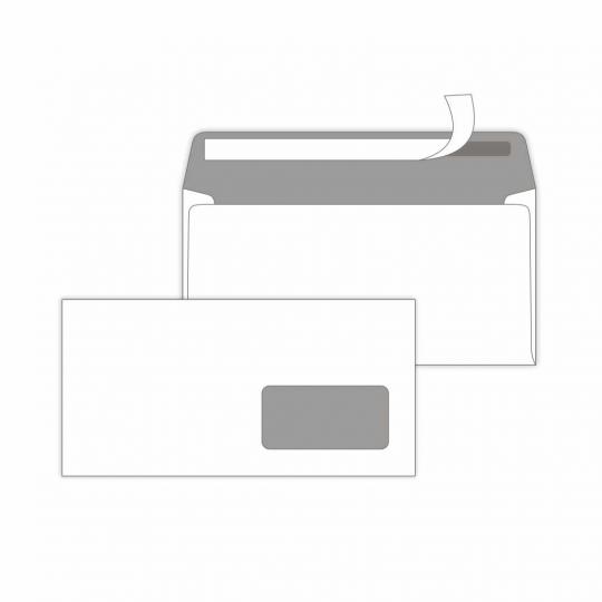 Конверт бумажный E65 (110*220мм) силикон. лента, белый офсет, окно