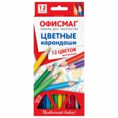 Карандаши цветные ОФИСМАГ, 12 цветов, трехгранные, грифель 3 мм