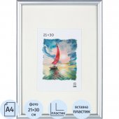 Рамка Зебра А4 21x30 см пластиковый багет 14 мм серебристая (PS 516)