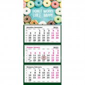 Календарь настенный, 2022, 305х675, Donut Worry Be Happy, 3 спир,80г/м2