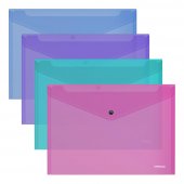 Папка-конверт на кнопке пластиковая ErichKrause Glossy Vivid, A4, полупрозрачный, цвет ассорти