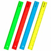 Линейка пластиковая 30 см BRAUBERG, непрозрачная, неоновая, ассорти