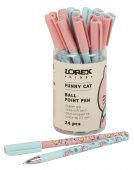 Ручка шариковая на масляной основе LOREX KIDS FUNNY CAT Slim Soft Grip синяя 0,5 мм, ассорти круглый корпус, покрытие ultra-soft touch, грип