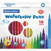 Фломастеры BRAUBERG PREMIUM, 18 цветов, УЛЬТРАСМЫВАЕМЫЕ, картонная коробка