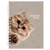Блокнот А6 80л (записная книжка) на гребне,  клетка  "Забавный котик"  твердая ламинированная обложка 
