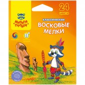 Мелки восковые Мульти-Пульти «Енот на острове Пасхи», круглые, 24 цвета