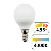 Лампа светодиодная G45, 4.5 (40) Вт, цоколь E14, «матовый шар», теплый белый свет