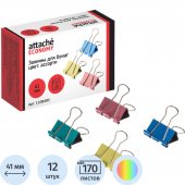 Зажимы 41мм КОМПЛЕКТ 12шт цветные для бумаг Attache Economy, цветные