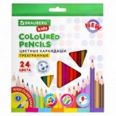 Карандаши цветные пластиковые BRAUBERG KIDS, 24 цвета, трехгранные, грифель мягкий 3 мм