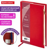 Ежедневник недатированный А5 145×220 мм, BRAUBERG «Zipline» под кожу, карман-молния, 160 л., красный