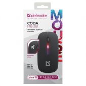 Мышь беспроводная DEFENDER Coda MB-261, 2.4 ГГц+BT, радужная, 3 кнопки + 1 колесо, 300 мАч, черная
