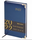 Ежедневник датированный 2022 А5 138x213 мм BRAUBERG "Senator", под кожу, синий