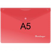 Папка-конверт с кнопкой, А5+, 180 мкм, красная