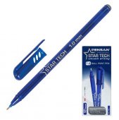 Ручка масляная Pensan STAR TECH синяя 1 мм, синий круглый корпус, игольчатый наконечник