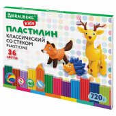 Пластилин классический BRAUBERG KIDS, 36 цветов, 720 грамм, стек, ВЫСШЕЕ КАЧЕСТВО