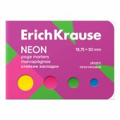 Клейкие закладки пластиковые ErichKrause Neon, 18.75x50 мм, 100 листов, 4 цвета, в картонной книжке