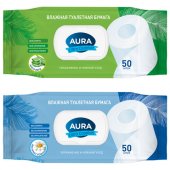 Туалетная бумага влажная 50 шт., AURA «Ultra Comfort» с пластиковым клапаном