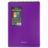 Блокнот А5 80 л., спираль пластиковая, обложка фиолетовый пластик, клетка, BRAUBERG "Metropolis"