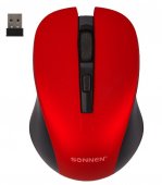 Мышь беспроводная с бесшумным кликом SONNEN V18, USB, 800/1200/1600 dpi, 4 кнопки, красная