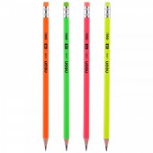 Карандаш чернографитный Deli Neon188мм 2B, дерево, трехгранный с ластиком, заточенный, неон ассорти