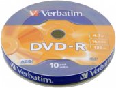 Диск DVD-R 4.7Gb 16х Verbatim AZO Matt Silver в пленке 10 шт.