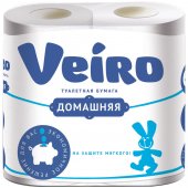 Туалетная бумага Veiro «Домашняя», 2-х слойная, 4 шт, белая