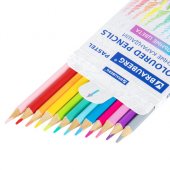 Карандаши цветные BRAUBERG PASTEL, 12 пастельных цветов, трехгранные, грифель 3 мм, натуральное дерево