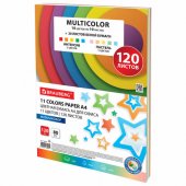 Бумага цветная 11 цветов BRAUBERG "MULTICOLOR", А4, 80 г/м2, 120 л. (10 цветов x 10 листов + 20 белых листов)