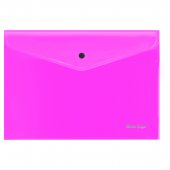 Папка-конверт на кнопке Berlingo "Neon" А4, 200мкм, прозрачная розовый неон