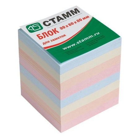 Блок для записей непроклеенный СТАММ, куб 8 × 8 × 8 см, цветной