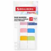 Закладки клейкие пастельные BRAUBERG PASTEL, пластиковые, 45х25 мм, 120 шт (6 цв. х 20 л.)