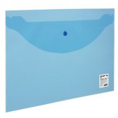 Папка-конверт с кнопкой STAFF, А4, до 100 листов, прозрачная, синяя, 0,12 мм