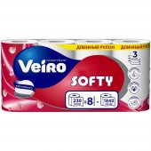 Туалетная бумага Veiro Softy 1*8 рул, 17м. 3слоя белая