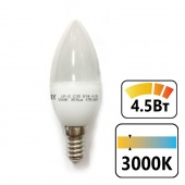 Лампа светодиодная C35, 4.5 (40) Вт, цоколь E14, «матовая свеча», теплый белый свет