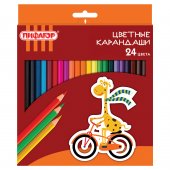 Карандаши цветные ПИФАГОР "ЖИРАФ", 24 цвета, шестигранные