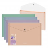 Папка-картотека на кнопке пластиковая ErichKrause Matt Pastel Bloom, с 4 отделениями, A4, ассорти 