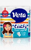 Туалетная бумага "VETA COMFY" белая, двухслойная, на втулке 100% целлюлоза, 1*4 рул.