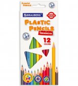 Карандаши цветные BRAUBERG PREMIUM, 12 цветов, пластиковые, трехгранные, грифель мягкий 3 мм